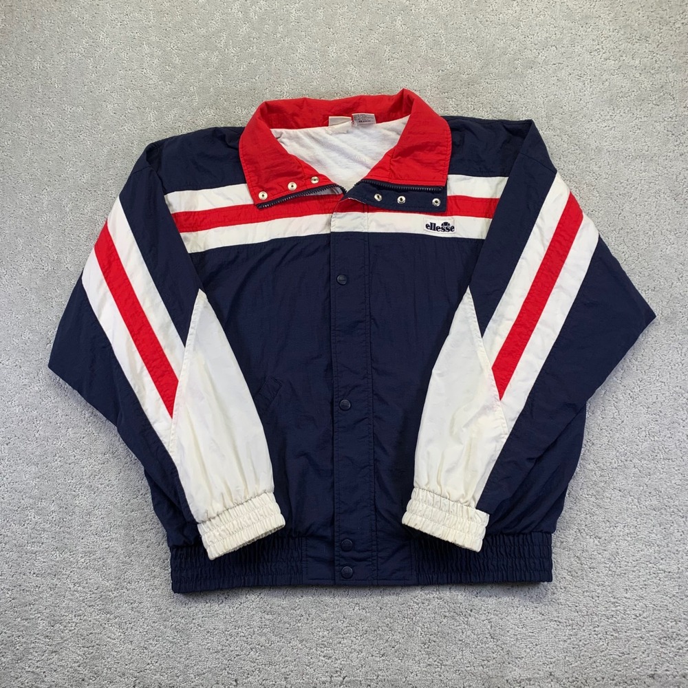 Vintage Ellesse Track Jacket Mens Sz 42 Large Navy Red Striped Windbreaker 90s